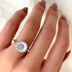 12 mm margriet ring in gerodineerd zilver