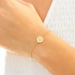 11 mm margriet zirkoon armband in verguld sterlingzilver met margriet hanger in verguld sterlingzilver - Matilda