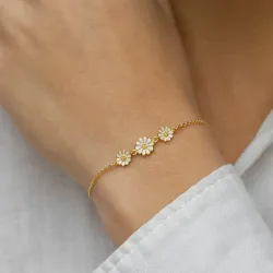 1 x 7 mm en 2 x 6 mm margriet armband in verguld sterlingzilver - Maggie
