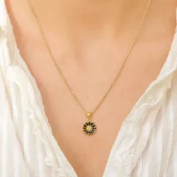 11 mm margriet zwart ketting in verguld sterlingzilver - Marie