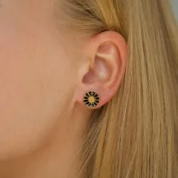 11 - 12 MM margriet zwart oorsteker in verguld zilver - Marie