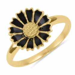 12 mm margriet zwart ring in verguld sterlingzilver - Marie