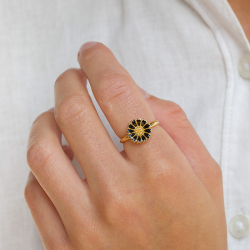 12 mm margriet zwart ring in verguld sterlingzilver - Marie