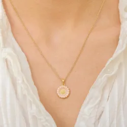 15 mm margriet pink ketting in verguld sterlingzilver - Marie