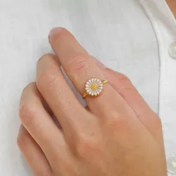 12 mm margriet paarse ring in verguld sterlingzilver