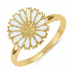 12 mm margriet blauwe ring in verguld sterlingzilver