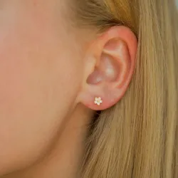 klein margriet witte oorsteker in verguld zilver - Majse