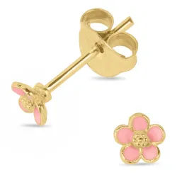 klein margriet pink oorsteker in verguld zilver - Majse
