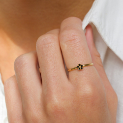 5 mm margriet zwart ring in verguld sterlingzilver - Majse