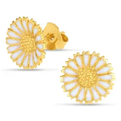 11 - 12 MM margriet blauwe oorsteker in verguld zilver - Marie
