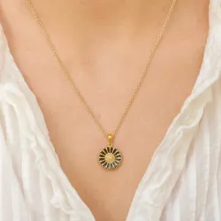 15 mm margriet zwart ketting met hanger in verguld sterlingzilver - Marie