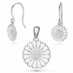 margriet Set met oorbellen en hangers in zilver witte emaille