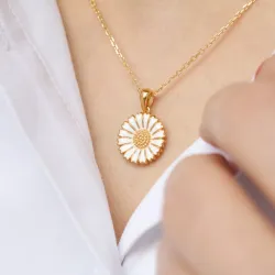 15 mm margriet ketting met hanger in verguld sterlingzilver - Marie