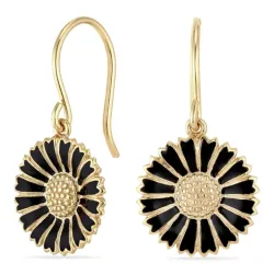 14,5 mm margriet zwart oorbellen in verguld zilver - Marie
