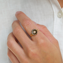11 mm margriet zwart zirkoon ring in verguld sterlingzilver