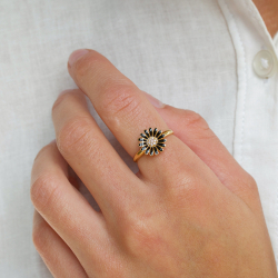 11 mm margriet zwart zirkoon ring in verguld sterlingzilver - Matilda
