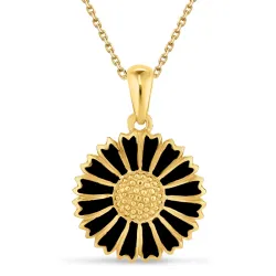 15 mm margriet zwart ketting met hanger in verguld sterlingzilver - Marie