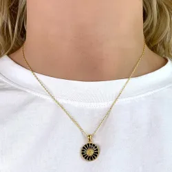 15 mm margriet zwart ketting met hanger in verguld sterlingzilver - Marie