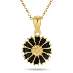 11 mm margriet zwart ketting in verguld sterlingzilver - Marie