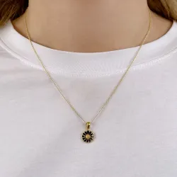 11 mm margriet zwart ketting in verguld sterlingzilver - Marie