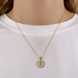 15 mm margriet blauwe ketting in verguld sterlingzilver - Marie