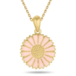 15 mm margriet pink ketting in verguld sterlingzilver