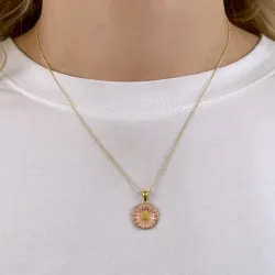 15 mm margriet pink ketting in verguld sterlingzilver - Marie