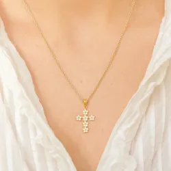 kruis hanger met ketting in verguld sterlingzilver