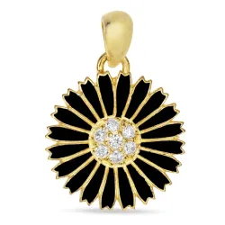 14 mm margriet zwart hanger in verguld sterlingzilver - Marie