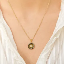 14 mm margriet zwart hanger in verguld sterlingzilver - Marie