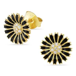 10 - 11 mm margriet zwart oorsteker in verguld sterlingzilver - Marie