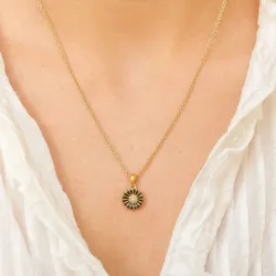 11 mm margriet zwart hanger in verguld sterlingzilver - Marie