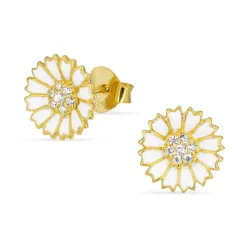 11 mm margriet zirkoon oorsteker in verguld sterlingzilver - Marie