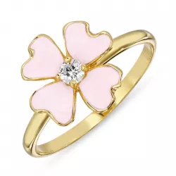 bloem roze zirkoon ring in verguld sterlingzilver