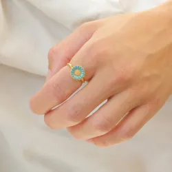 11 mm margriet blauwe ring in verguld sterlingzilver - Marie