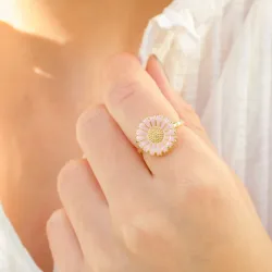 14 mm margriet pink ring in verguld sterlingzilver - Marie