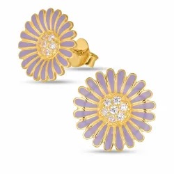 14,5 mm margriet paarse oorsteker in verguld zilver - Matilda