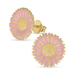 14 mm margriet pink oorsteker in verguld zilver - Marie