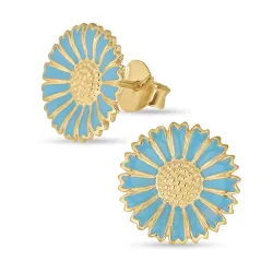 14 mm margriet blauwe oorsteker in verguld zilver - Marie