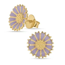 11,5 mm margriet paarse oorsteker in verguld sterlingzilver - Marie