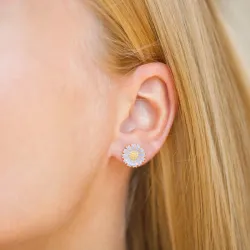 11,5 mm margriet paarse oorsteker in verguld sterlingzilver - Marie