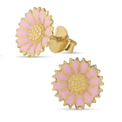 11 mm margriet pink oorsteker in verguld zilver - Marie