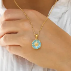 14,5 mm margriet blauwe hanger in verguld sterlingzilver - Marie