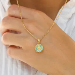 11,5 mm margriet blauwe hanger in verguld sterlingzilver - Marie