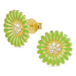 14,5 mm margriet lichtgroene oorbellen in verguld zilver - Matilda