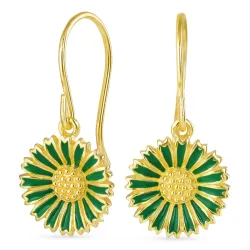 12 mm margriet donkergroene oorbellen in verguld zilver - Marie