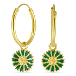 18 mm margriet donkergroene creool in verguld zilver - Marie