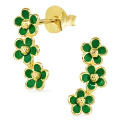 margriet donkergroene oorbellen in verguld zilver - Majse