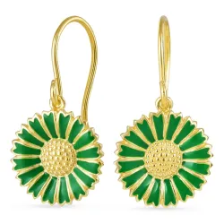 14,5 mm margriet donkergroene oorbellen in verguld zilver - Marie