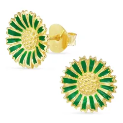 11,5 mm margriet donkergroene oorbellen in verguld sterlingzilver - Marie